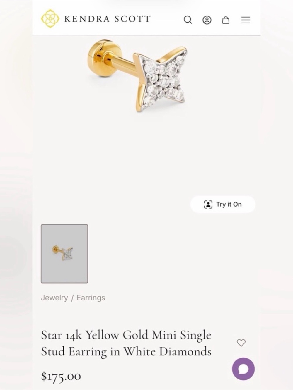 Kendra Scott Gold Star Mini Stud Earring with White Diamond Accent